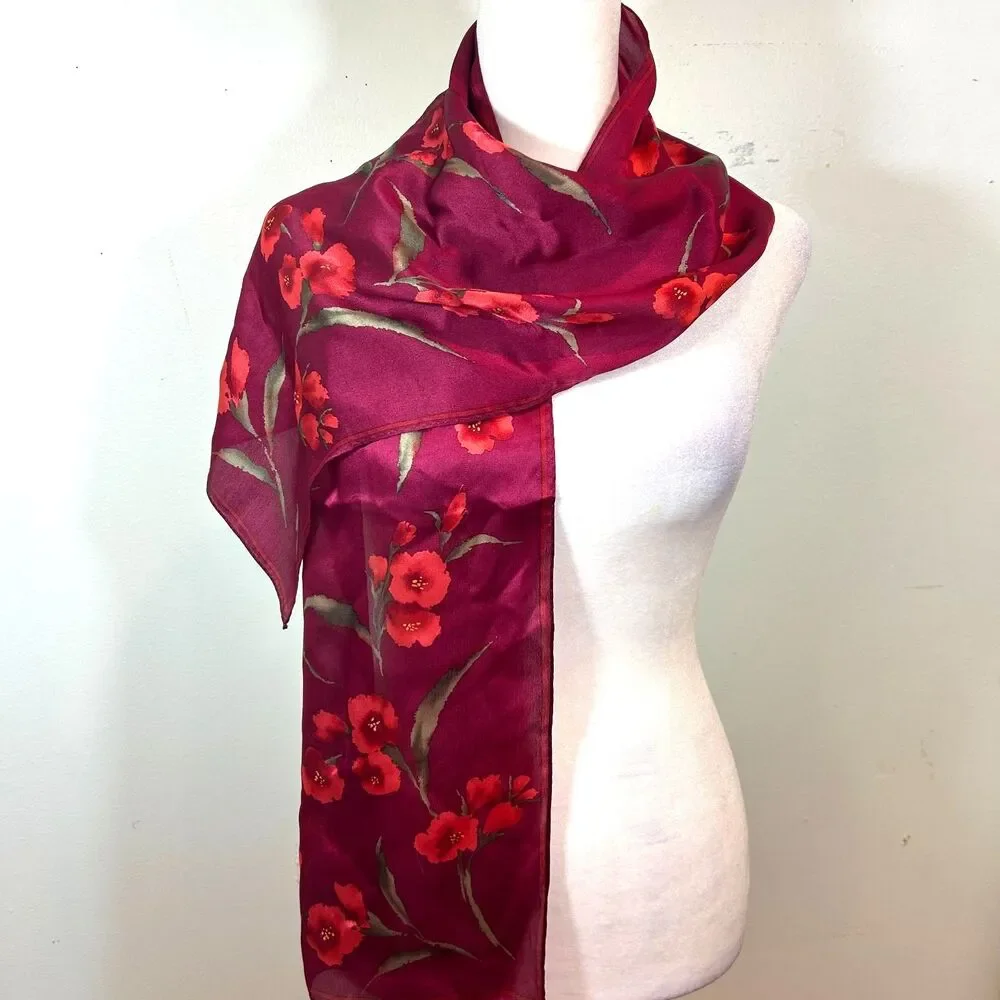 Elaine Gold for Collection XIIX 100% Silk Pink Scarf 53x10.5 Preppy Fairy